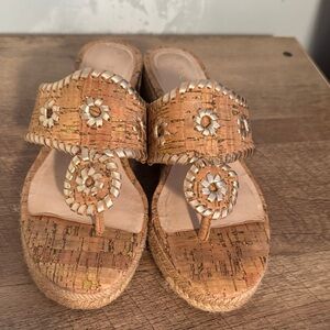 Jack Rogers Tan and Gold Wedge Cork Sandals Size 5